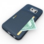 Wholesale Samsung Galaxy S6 Edge Credit Card Fiber Hybrid Case (Navy Blue)